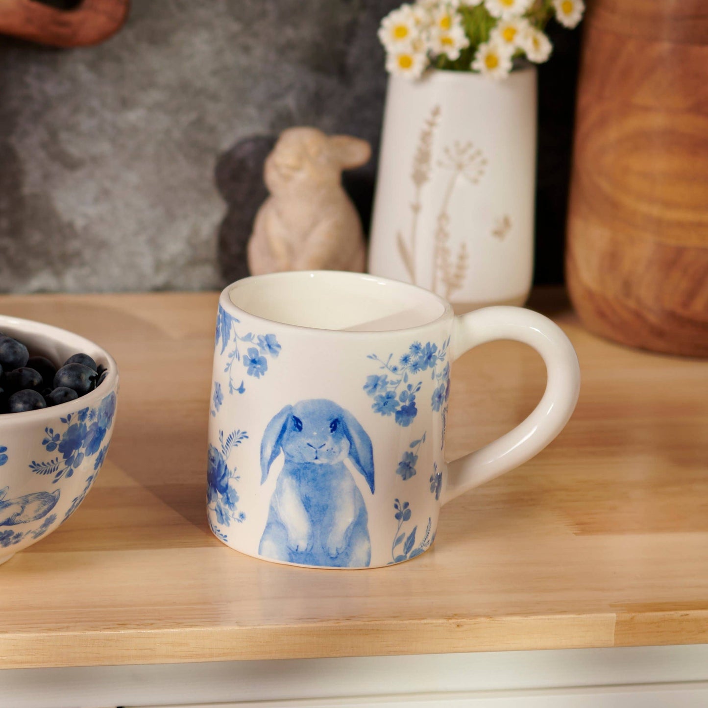 Blue Floral Rabbit Mug, 20oz