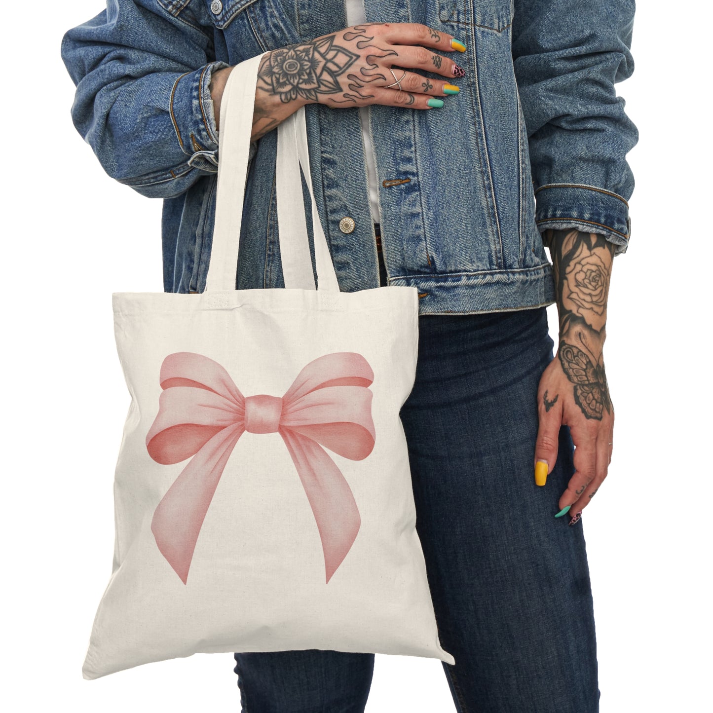 Pink Bow Natural Tote Bag