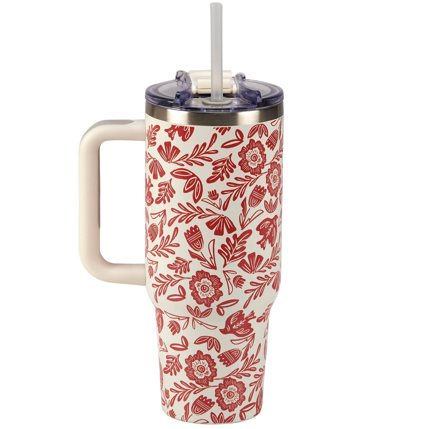 Red Folk Floral Travel Mug, 40oz