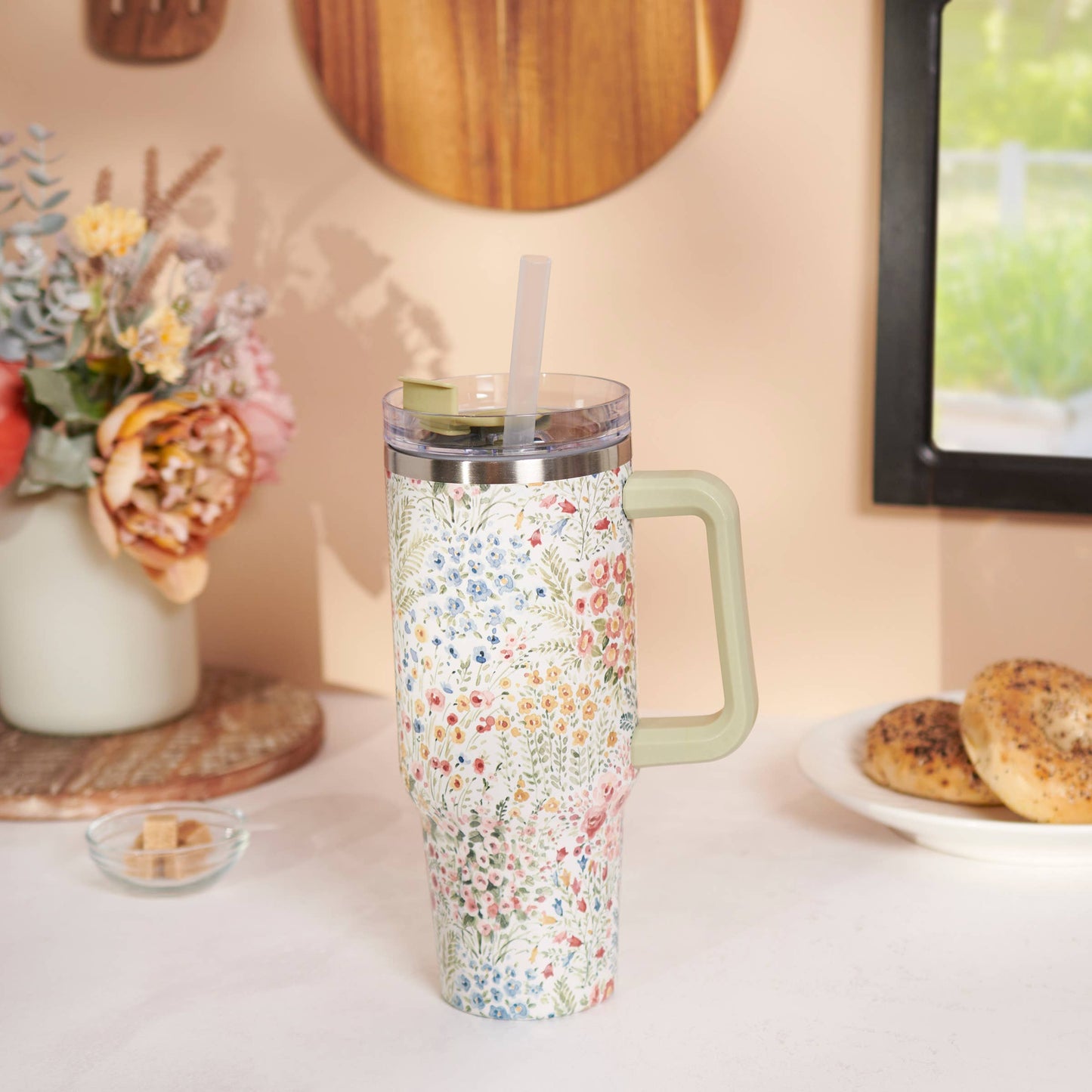 Mixed Floral Travel Mug, 40oz