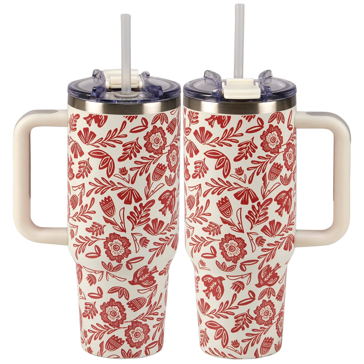 Red Folk Floral Travel Mug, 40oz