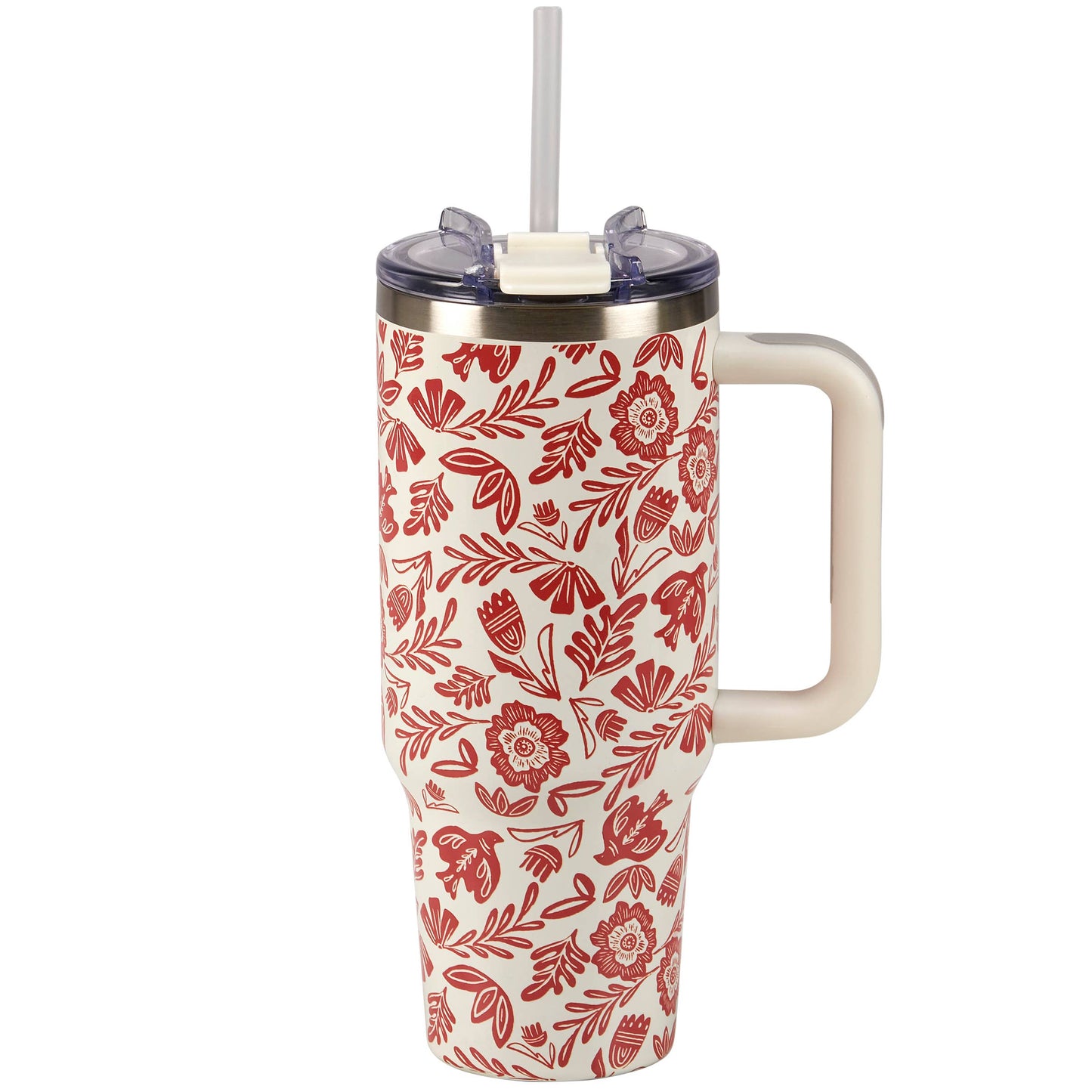 Red Folk Floral Travel Mug, 40oz