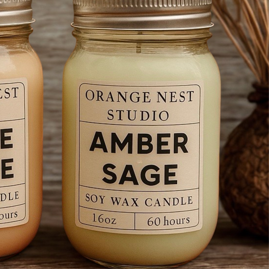Handmade Candle -  Amber & Sage - 16oz & 8oz