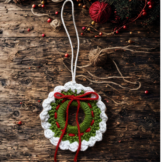 Handmade Crochet Holiday Wreath Hanging Decoration