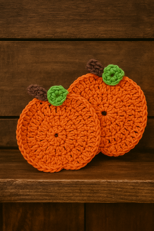 Handmade Crochet Pumpkin Coasters - Set of 2