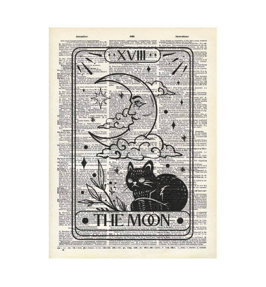 8x10 Cat, Moon Vintage Dictionary Print